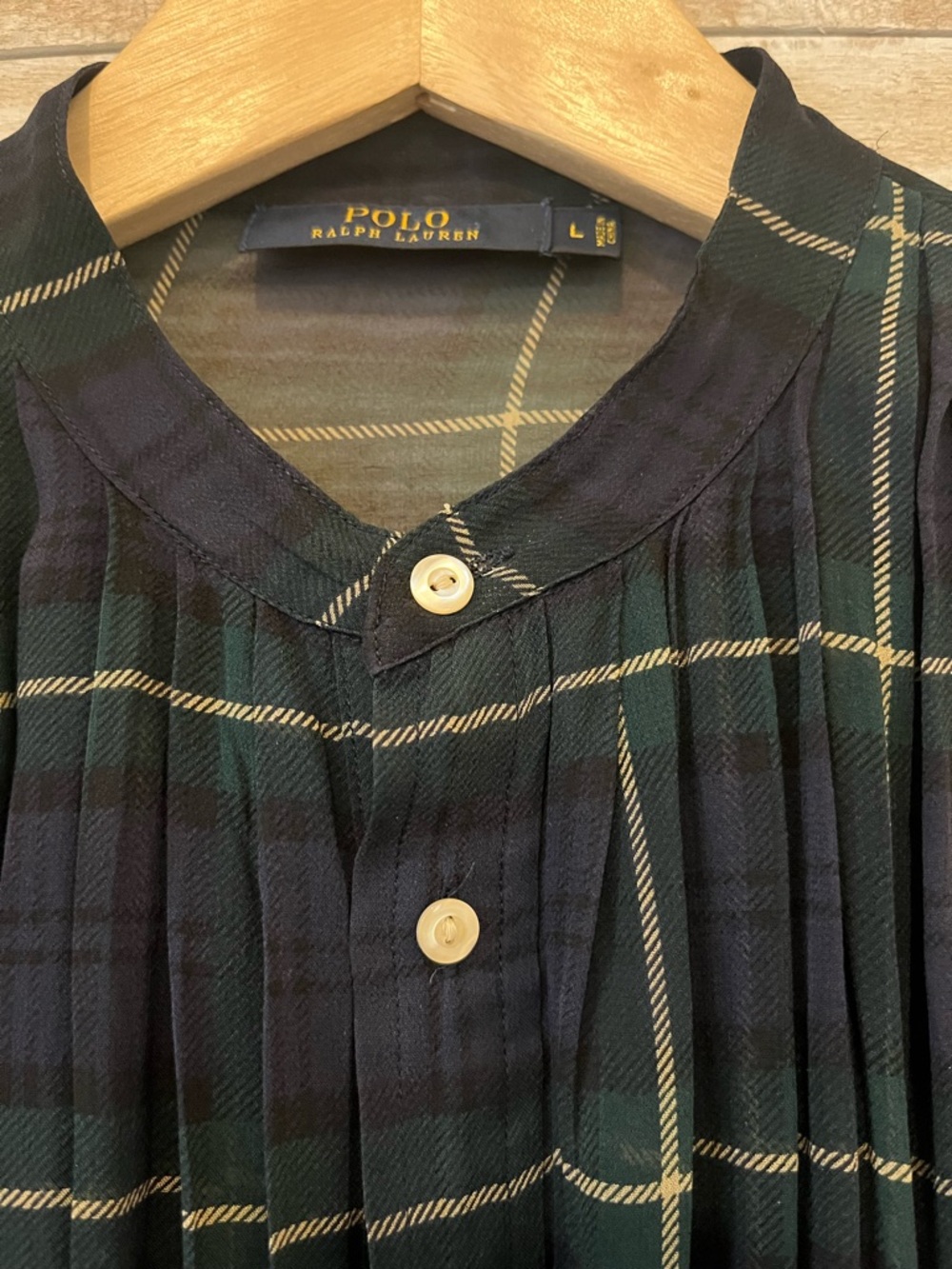 Polo by Ralph Lauren Navy and Green Plaid Sheer Button-Up Blouse - Picture 3 of 5